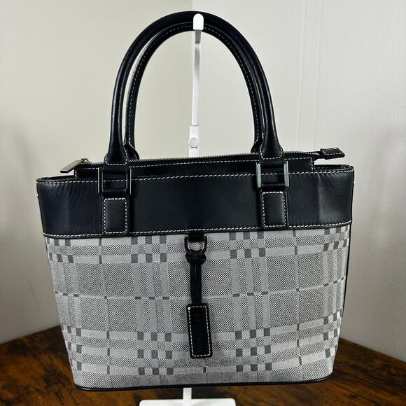 Burberry Check Gray Plaid Canvas Leather Tote Bag - Picture 1 of 16